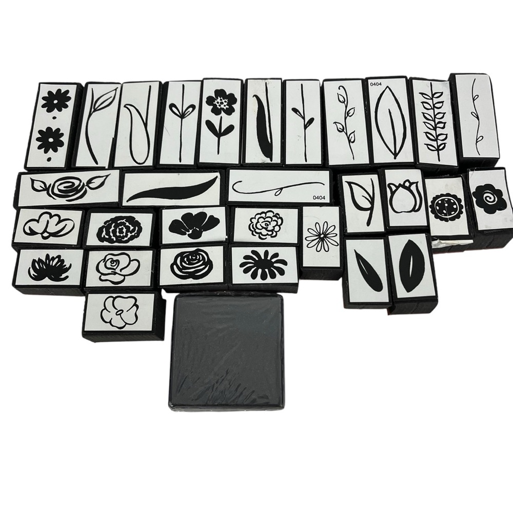 Inkadinkado Garden Blossoms Rubber Stamp Set Total of 30 Stamps Black Ink Pad
